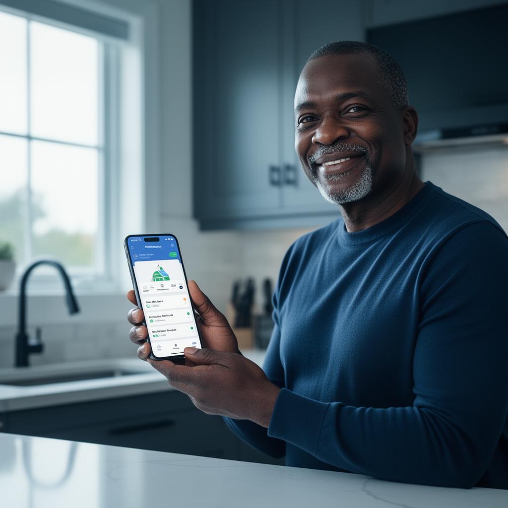 Confident Canadian homeowner checking property insights on the Ohmer app